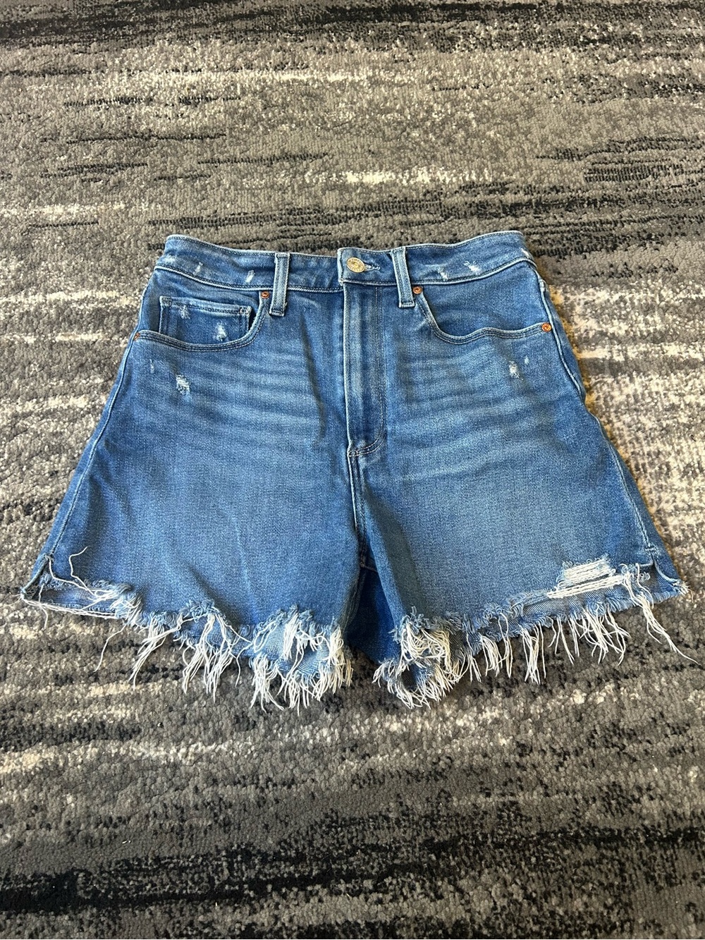 PAIGE Distressed Frayed Hem Denim Shorts
